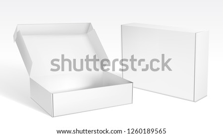 Realistic Open And Closed Blank Big Packaging Boxes. EPS10 Vector