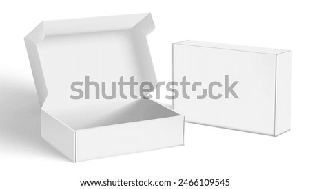 Realistic Open And Closed Blank Big Packaging Boxes. EPS10 Vector