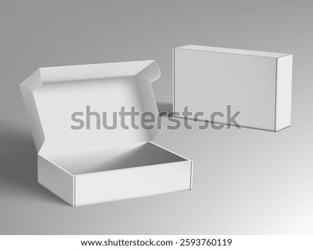 Realistic Open And Closed Blank Big Packaging Boxes. EPS10 Vector