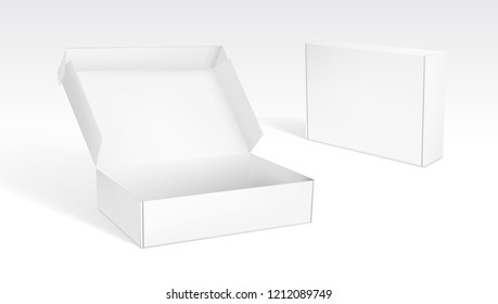 Realistic Open And Closed Blank Packaging Boxes. EPS10 Vector