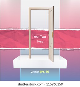 Realistic open door on a shelf. Vector illustration.