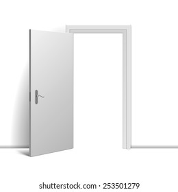 Realistic open door on white background. Vector illustration