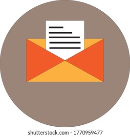  Realistic open envelop with a sheet of writtten paper inside.Isolated vector on grey background.