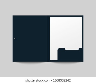 Una carpeta abierta realista y una burla al papel. Mochila de carpeta en papel en blanco. Diseño de identidad corporativa. Plantilla de vectores para identidad de negocio y marca.