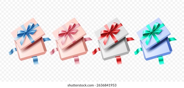 realistic open gift box set isolated on transparent background.christmas,birthday and other celebration concept clip art vector illustration.