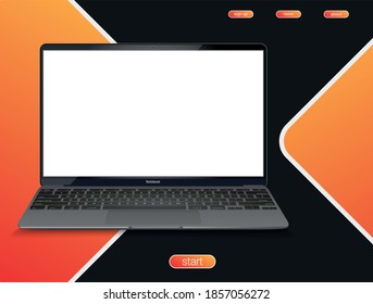 Realistic Open Laptop with Black Screen Isolated on Background. Vector Illustration.