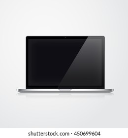 Realistic Open Laptop with Black Screen Isolated on White Background. Vector Illustration.