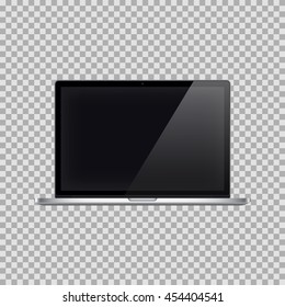 Realistic Open Laptop with Black Screen Isolated on Background. Vector Illustration.