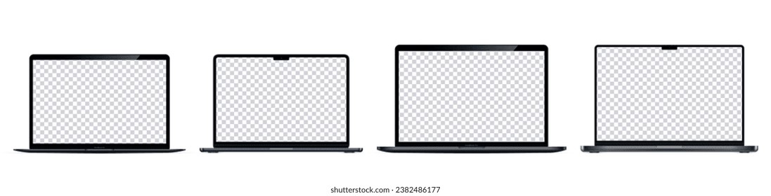  Realistisches Open-Laptop mit Blank-Screen für Ihr Design. Gerätemonittel nach oben. Vektorgrafik 2023-2024