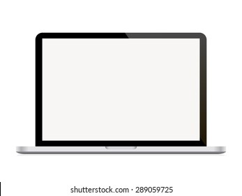 Realistic open laptop with blank screen isolated on white background. Vector illustration.