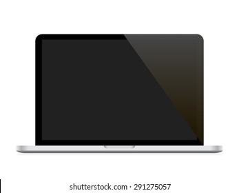 Realistic open laptop with blank screen isolated on white background. Vector illustration.