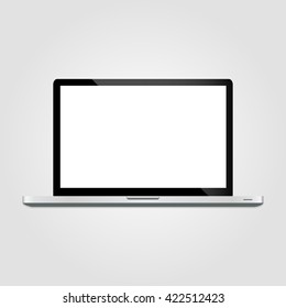Realistic open laptop with blank screen isolated background. Vector illustration