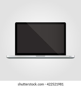 Realistic open laptop with blank screen isolated on grey background. Vector illustration