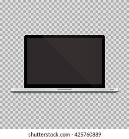 Realistic open laptop with blank screen isolated on white background. Vector illustration