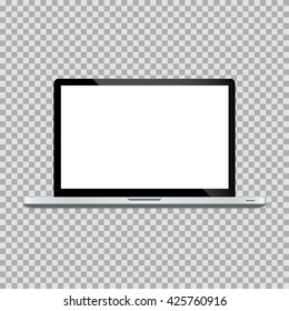 Realistic open laptop with blank screen isolated background. Vector illustration