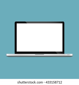 Realistic open laptop with blank screen isolated on white background. Vector illustration