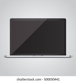 Realistic open laptop with blank screen isolated on gray background. Vector illustration