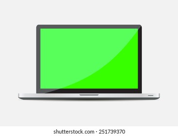 Realistic Open Laptop With Green Blank Screen