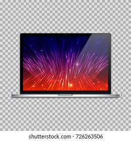 Realistic Open Laptop (Notebook) with Technology Screen Isolated on Transparent Background. Can Use for Template, Presentation or Banner. Electronic Gadgets, Device Set Mock Up. Vector Illustration.