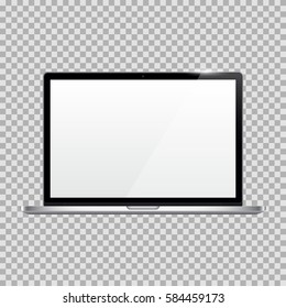 Realistic Open Laptop (Notebook) with White (Blank) Screen Isolated on Background. Can Use for Template, Project, Presentation or Banner. Electronic Gadgets, Device Set Mock Up. Vector Illustration.