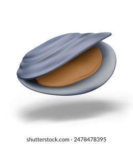 Realistic open mussel, clam on white background. Raw mollusk in shell