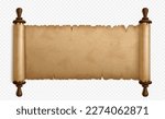 Realistic open parchment scroll isolated on transparent background. Vector illustration of old paper roll, ancient treasure map on papyrus, antique blank manuscript template, vintage document sheet