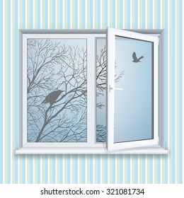 Realistic open plastic window.