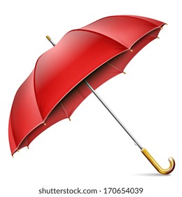 Realistic Open Red Umbrella Isolated On White Background. Vector Illustration.