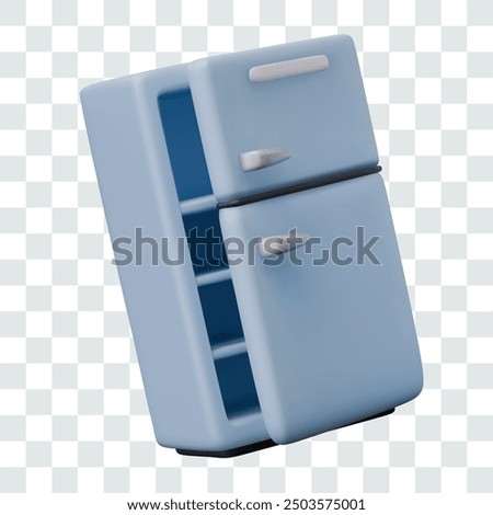 Realistic open refrigerator with two chambers. Cooling equipment