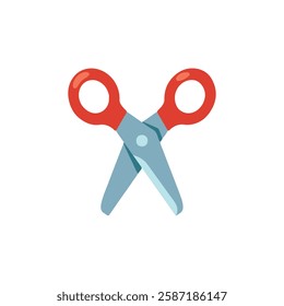 Realistic open scissors with red handles. Black scissors cartoon clipart. Vector illustration.  