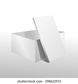 Realistic open white box. For software, electronic devices and other products. Vector illustration.