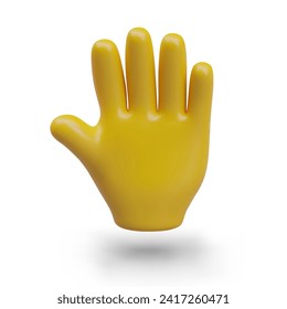 Realistic open yellow palm in plasticine style. Greeting gesture. Stop sign. Vector isolated template on white background. Images for online communication