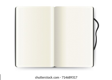 Realistic opened notebook with dot grid pages. Blank notepad mockup isolated on white background. Applicable for sketches and signs presentation. Vector eps 10.