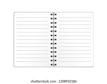 Realistic opened notebook template with spiral isolated. Vector on wooden background. Diary for business. The design of the cover of the laptop. A realistic notepad. Office stationery. For notes