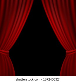 Realistic Opened Red Velvet Curtain On Stock Vector (Royalty Free ...