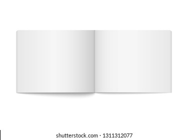 Realistic Opened Wide Blank Book. Horizontal Brochure Page, Notebook, Magazine, Booklet, Brochure, Cover. Mock Up Template For Your Design. Blank Paper For Graphic, Business, Education. Vector