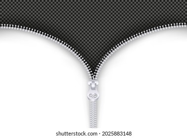 Realistic opening zipper, Transparent background, Vector