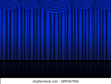 Realistic Opera stage indoor with a blue curtain and Spotlight for comedy show or opera act movie. Vector illustration. 
