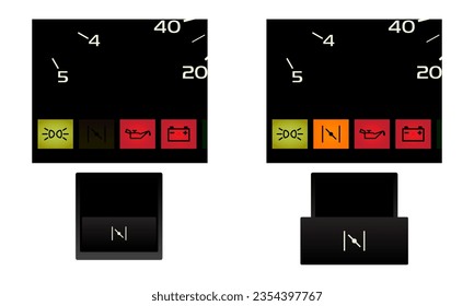 Realistic operate of the choke switch in carburetor type fuel distribution gasoline engine with instrument panel indicator light status illustration vector.