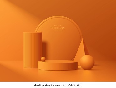 Realistisches orangefarbenes 3D-Zylinder-Podium und geometrisches Podest mit natürlichem hellen Hintergrund. Abstrakte minimale Wand-Szene-Produkte Bühne für Präsentation, Promotion-Display. Design der geometrischen Vektorformen.