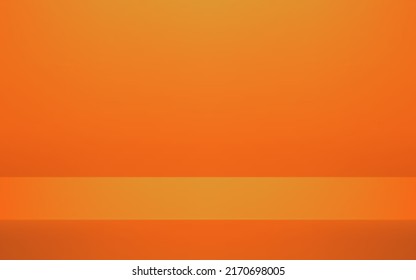 Realistic orange background. Minimal 3d shelf. Space for displaying products. Empty room with spotlight effect. Room in the 3d. Vector illustration.