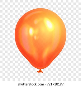 Realistic orange balloon, isolated on transparent background. Balloon for birthday party, celebration, festival. Flying glossy balloon. Holiday vector Illustration