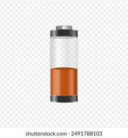 Realistic orange battery indicator with transparent background