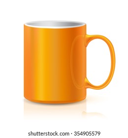 Realistic Orange Coffee or Tea Cup Isolated on White Background. 
Design Template for Mock Up. Vector illustration