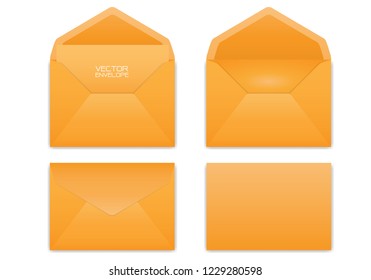 Realistic orange envelope set on white background vector illustration.