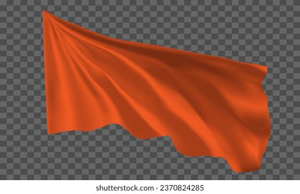 Realistic orange flag flying on grey checkered background vector illustration.