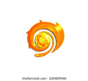 Realistic Orange Gemstone Logo With Yellow Reflexes.