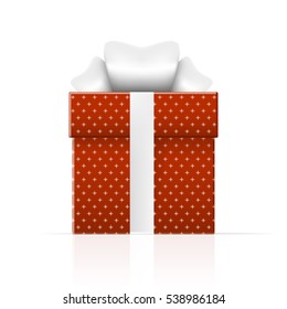 Realistic Orange Gift Box With Bow And Simple Pattern. EPS10 Vector