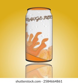 Realistic orange juice can illustration with dew drops and attractive design. Refresh your day with orange juice! This bright can is ready to quench your thirst.