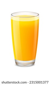 Realistic orange juice in a glass. Design element for food and beverages.